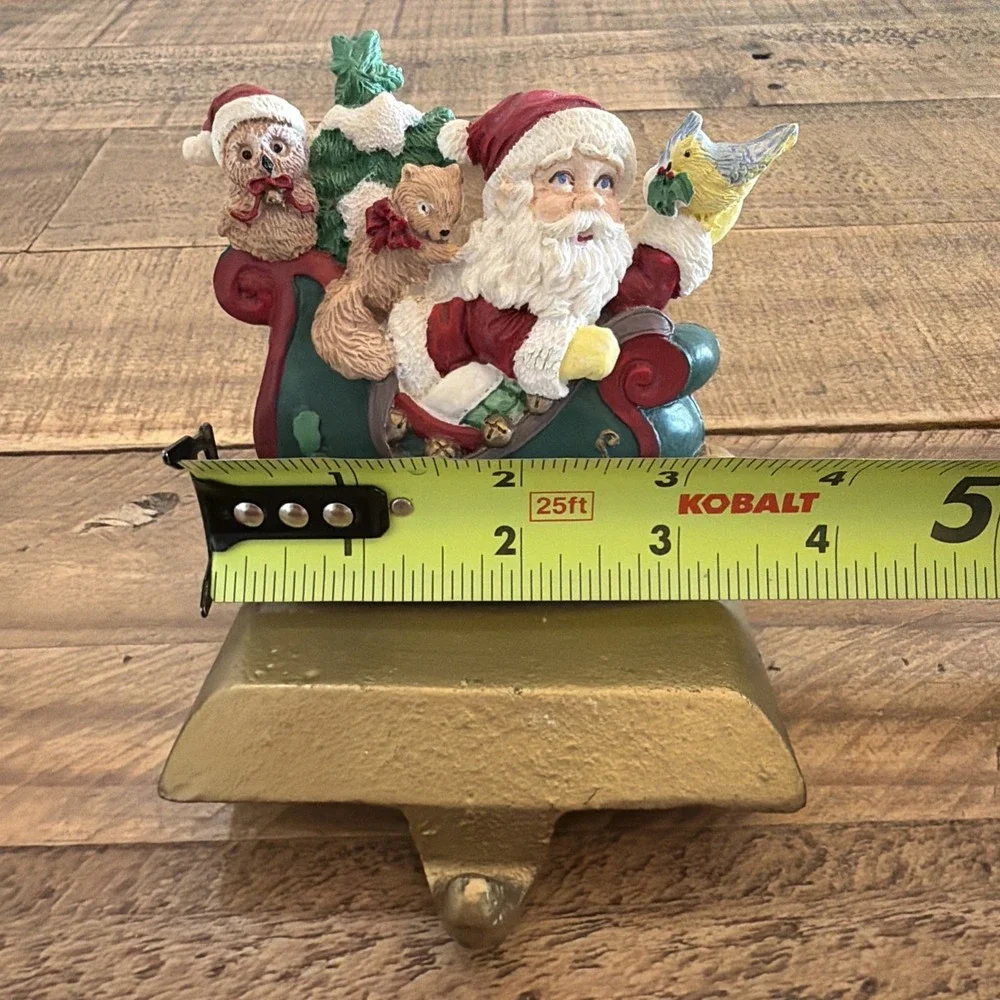 Cast Iron Base Santa On Sleigh With Birds Christmas Stocking Holder Vintage